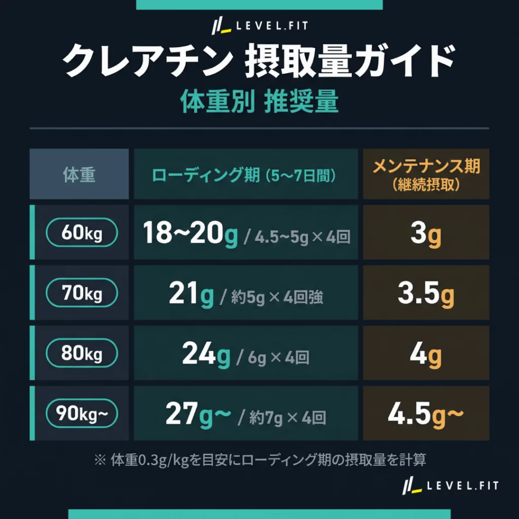 クレアチンローディングの体重別摂取量ガイド