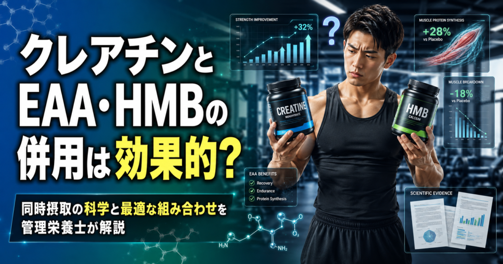 クレアチンとEAA・HMBの併用は効果的?同時摂取の科学と最適な組み合わせを管理栄養士が解説